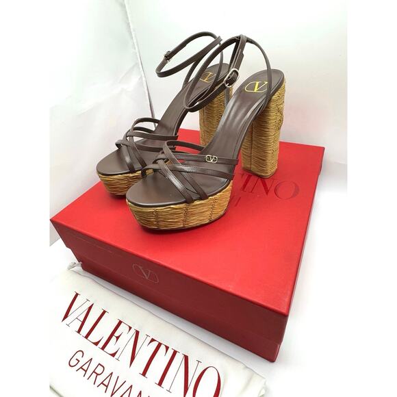 VALENTINO GARAVANI cacao & Tobacco Raflower espadrille Sandal 40 - Picture 12 of 16